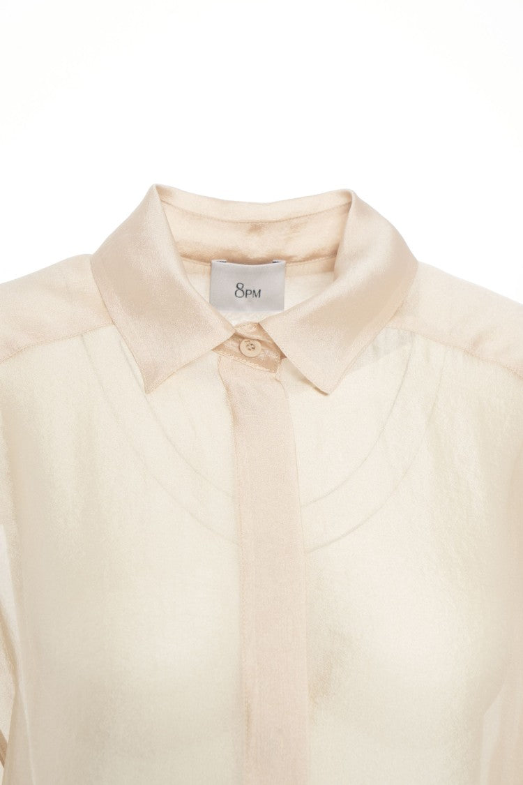 8Pm Semi-Transparent Silk Blouse With Classic Collar And Fitted Cuffs