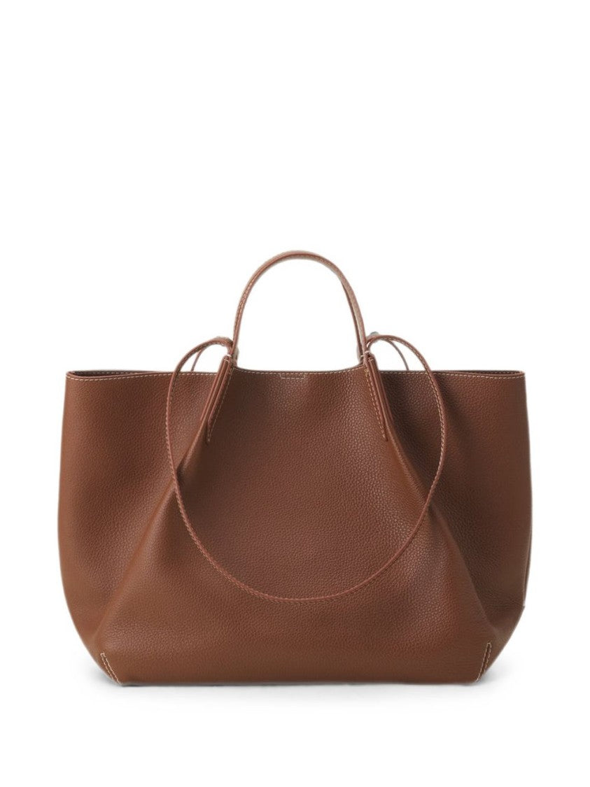 Lanvin Textured Brown Leather Tote Bag With Embossed Branding