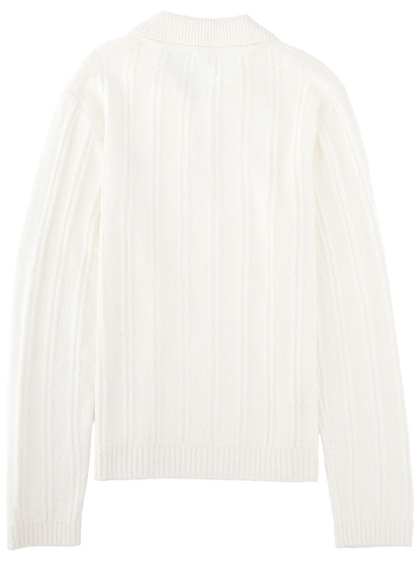 Casablanca Bouclé Knit Long-Sleeve Polo Shirt