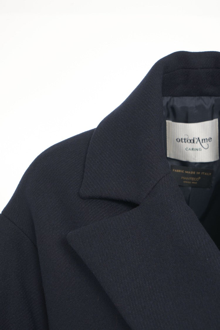 Ottod'ame Double-Breasted Blue Peacoat With Relaxed Fit