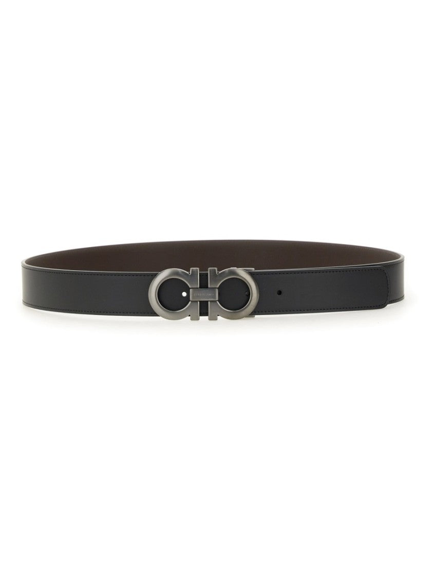 Ferragamo Reversible Black Calf Leather Belt With Interlocking Buckle