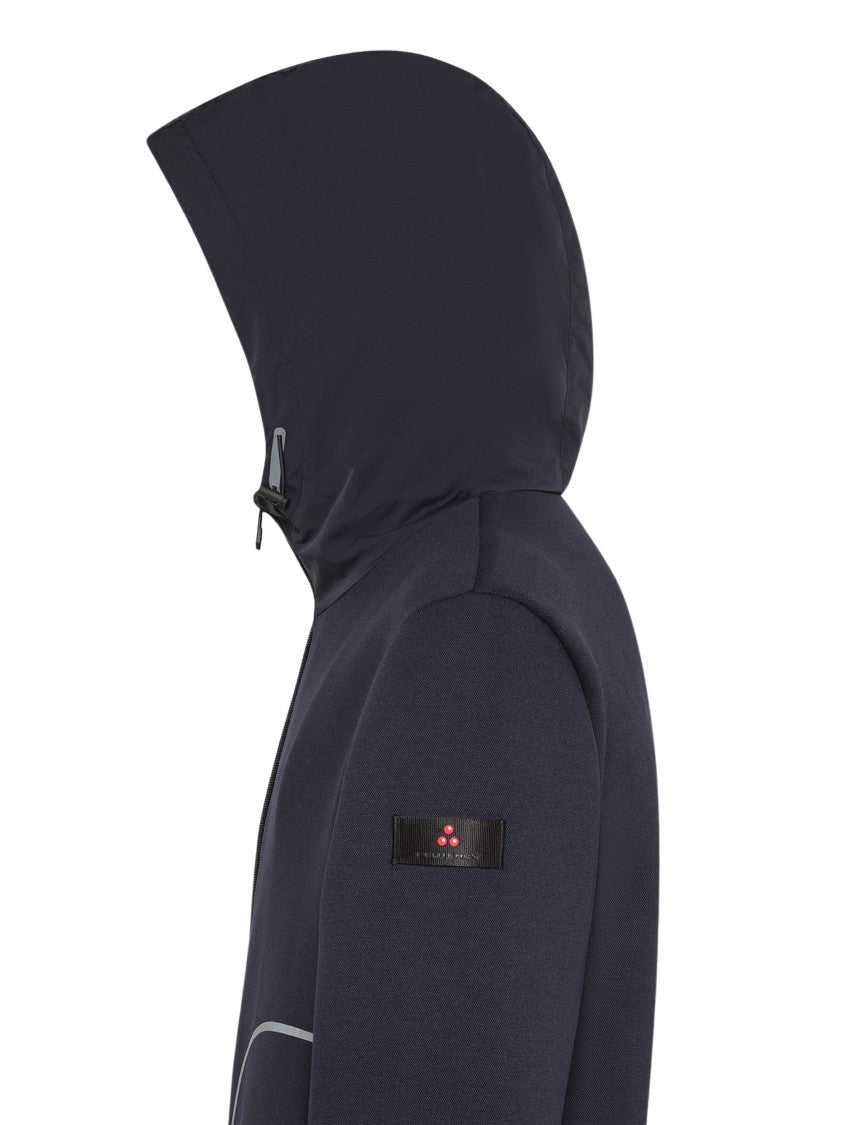 Peuterey Hooded Blue Jacket With Zip Fastening And Ribbed Details