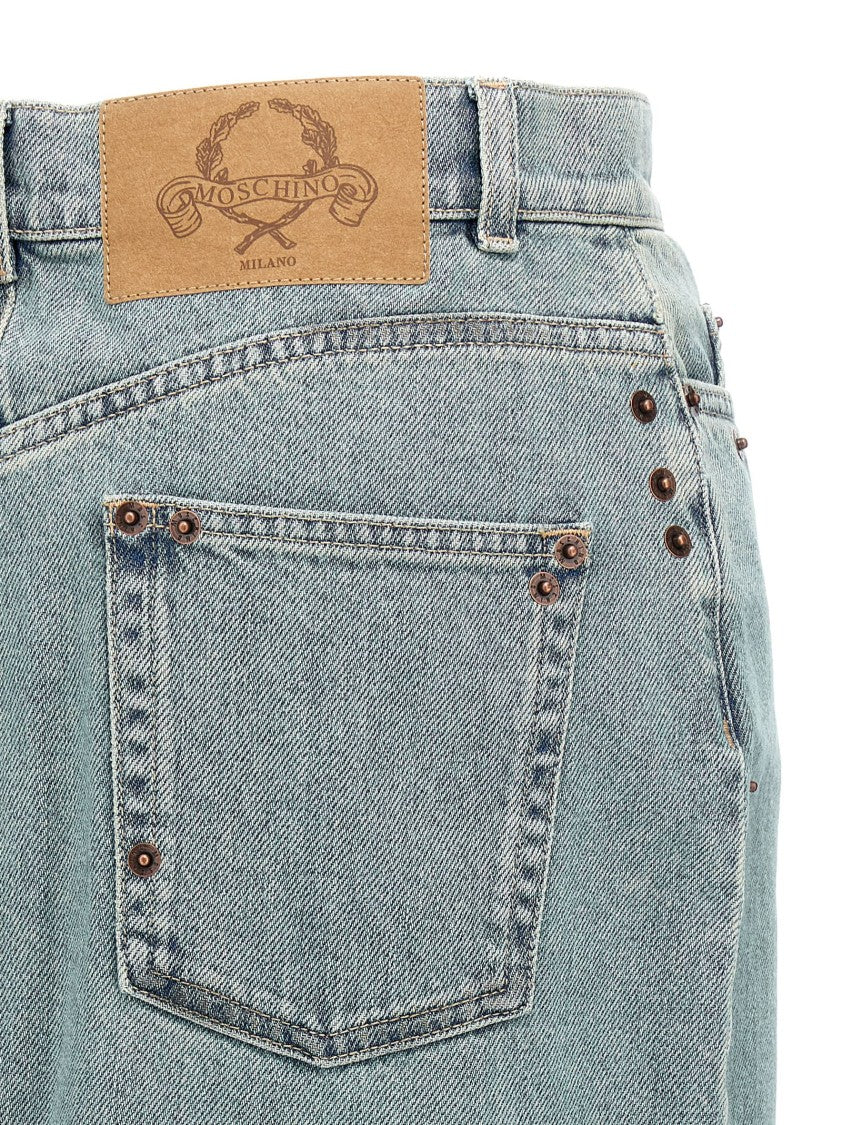 Moschino Rivets Denim Skirt With All-Over Metal Details