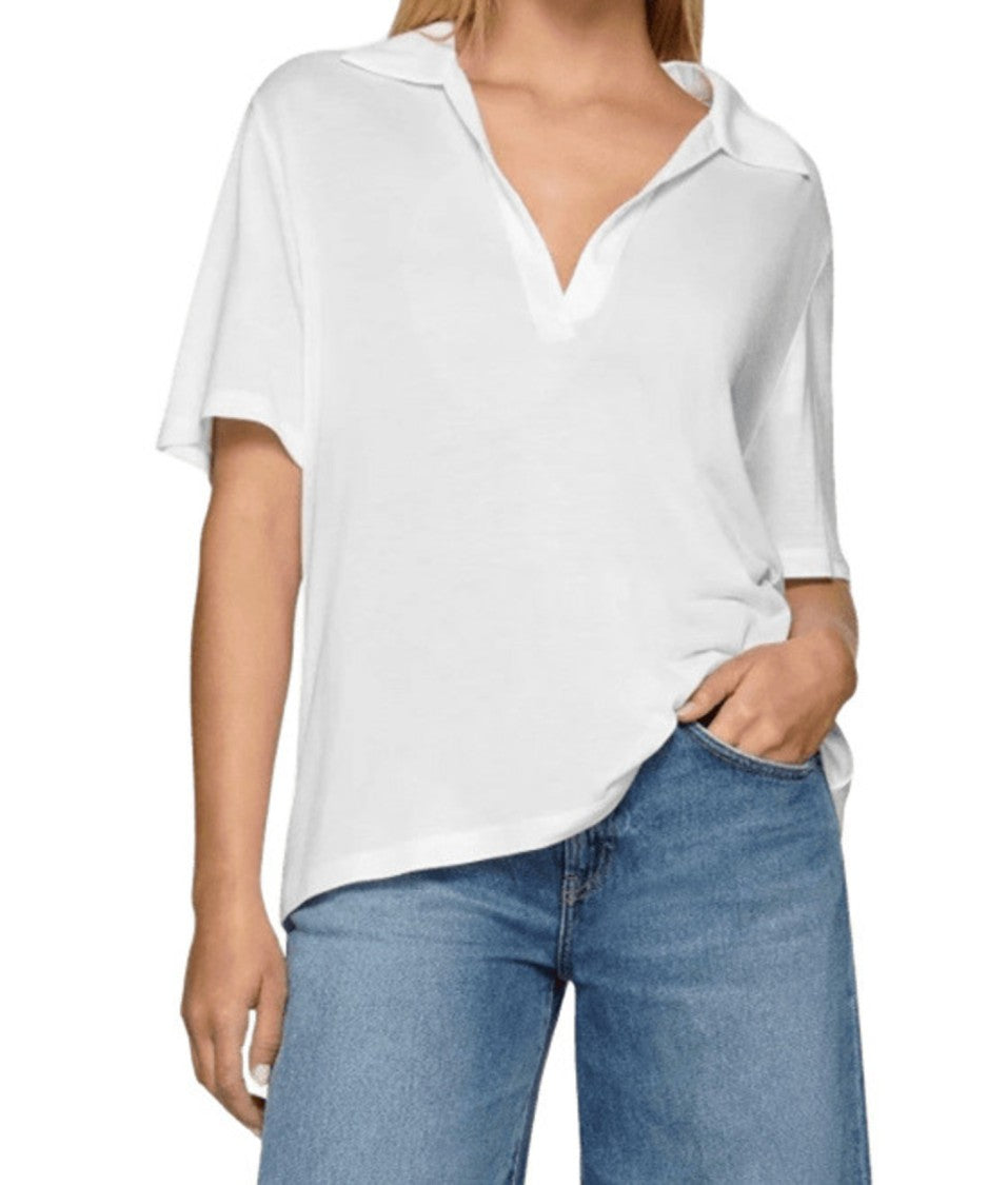 Dondup White Modal-Silk Blend Polo With Deep V-Neckline