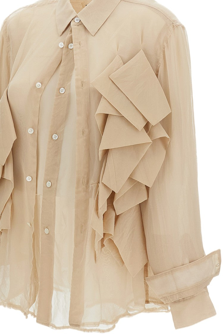 Comme Des Garçons Beige Semi-Sheer Ruffle Double-Layer Shirt