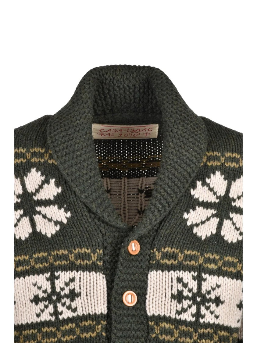 Casa-Isaac Green Wool-Blend Shawl Collar Cardigan