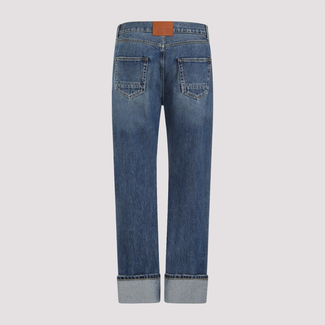 Alexander Mcqueen Blue Washed Cotton Jeans With Concealed Fastening