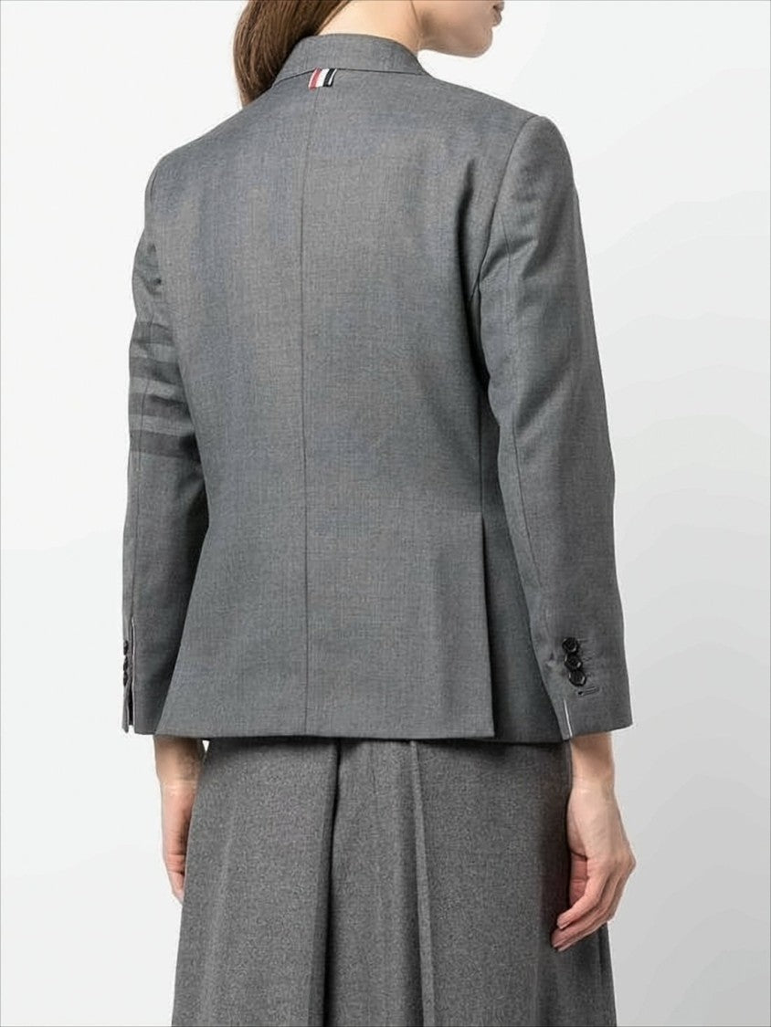 Thom Browne Tailored Grey Wool-Blend Suit Jacket With Signature Stripes