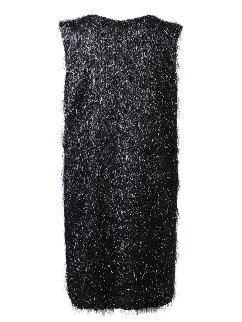 Fabiana Filippi Black V-Neck Dress With Metallic-Threading Fringe