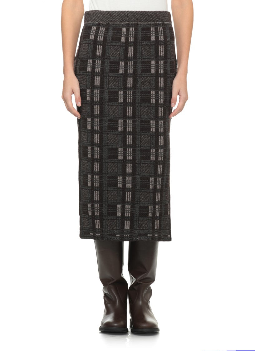 D. Exterior Brown Striped Lurex Alpaca-Blend Midi Skirt