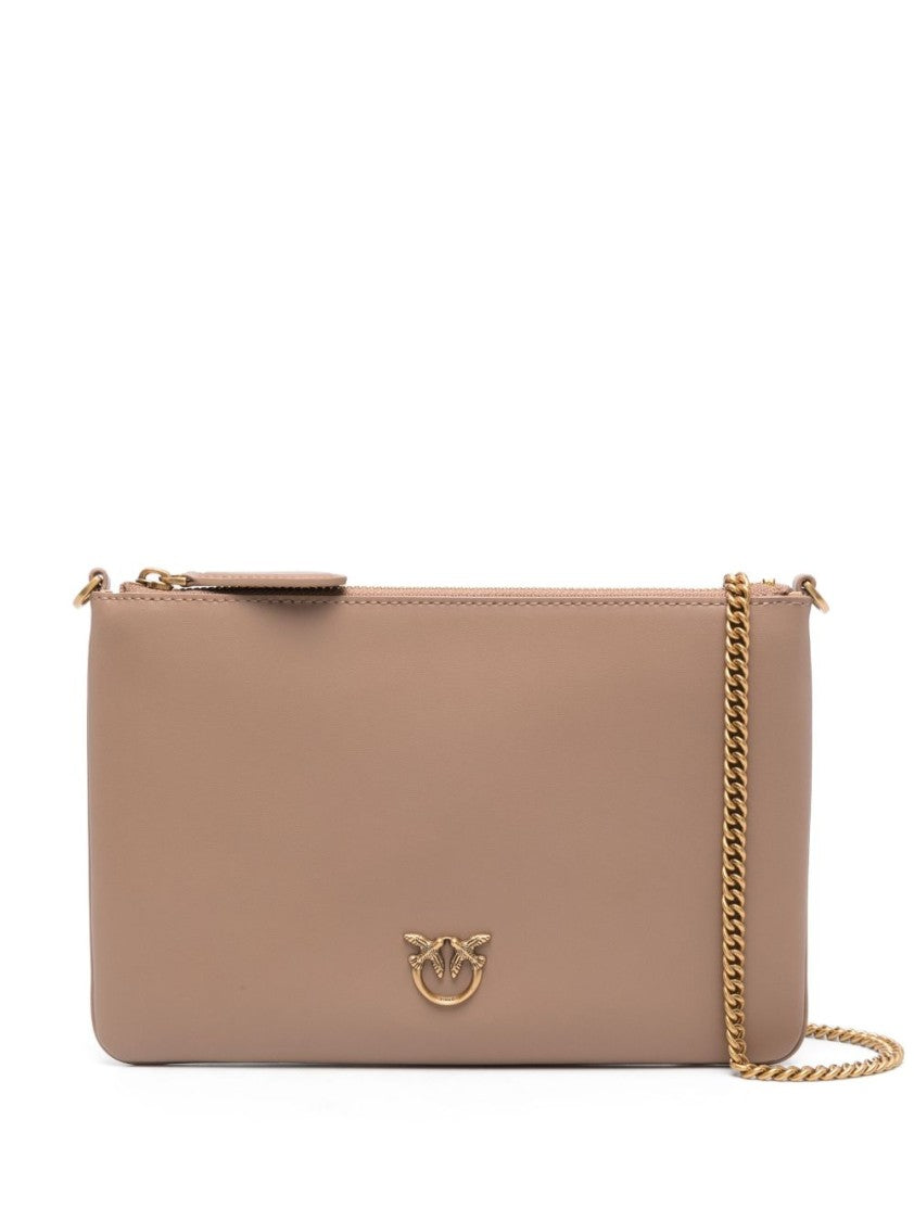 Pinko Rectangular Beige Handbag With Gold Chain Strap