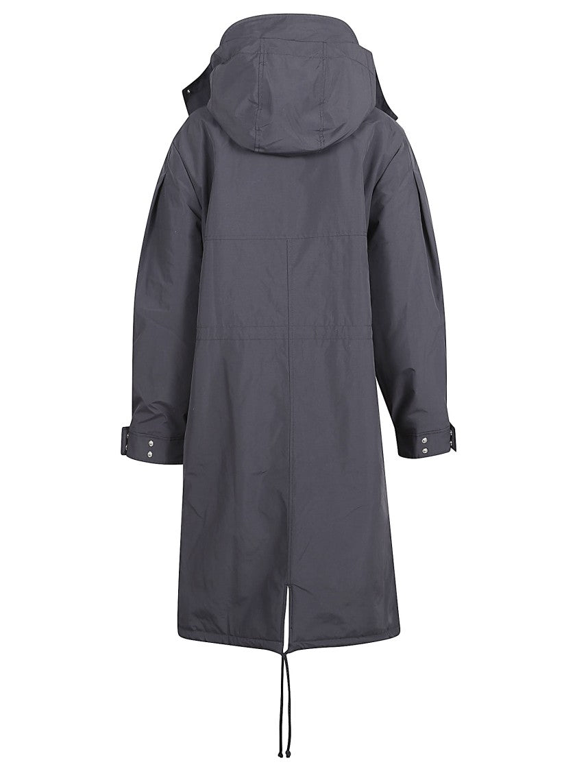 Ganni Long Grey Coat With Removable Hood