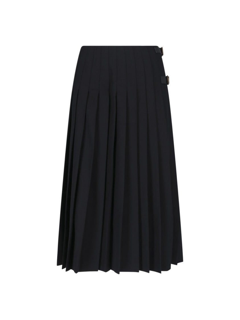 Burberry Black Pleated Wool Midi Skirt