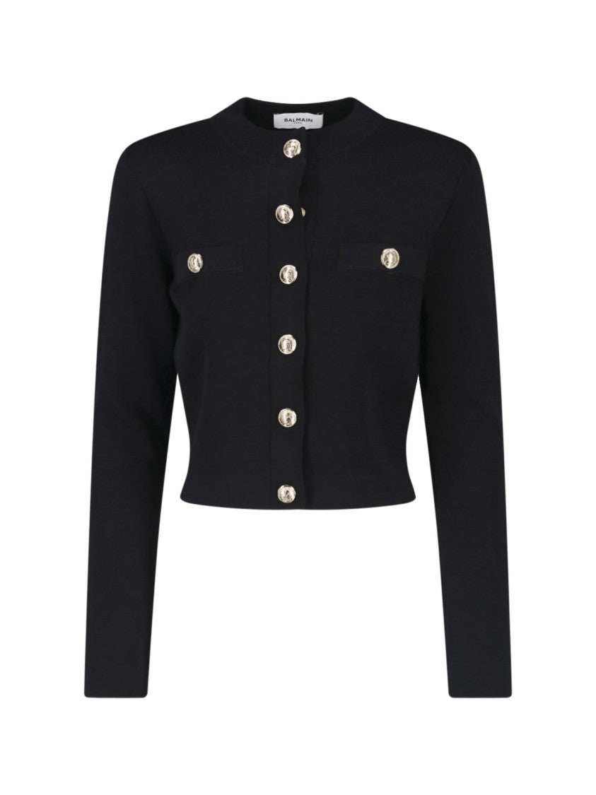 Balmain Black Viscose-Blend Gold Button Blazer