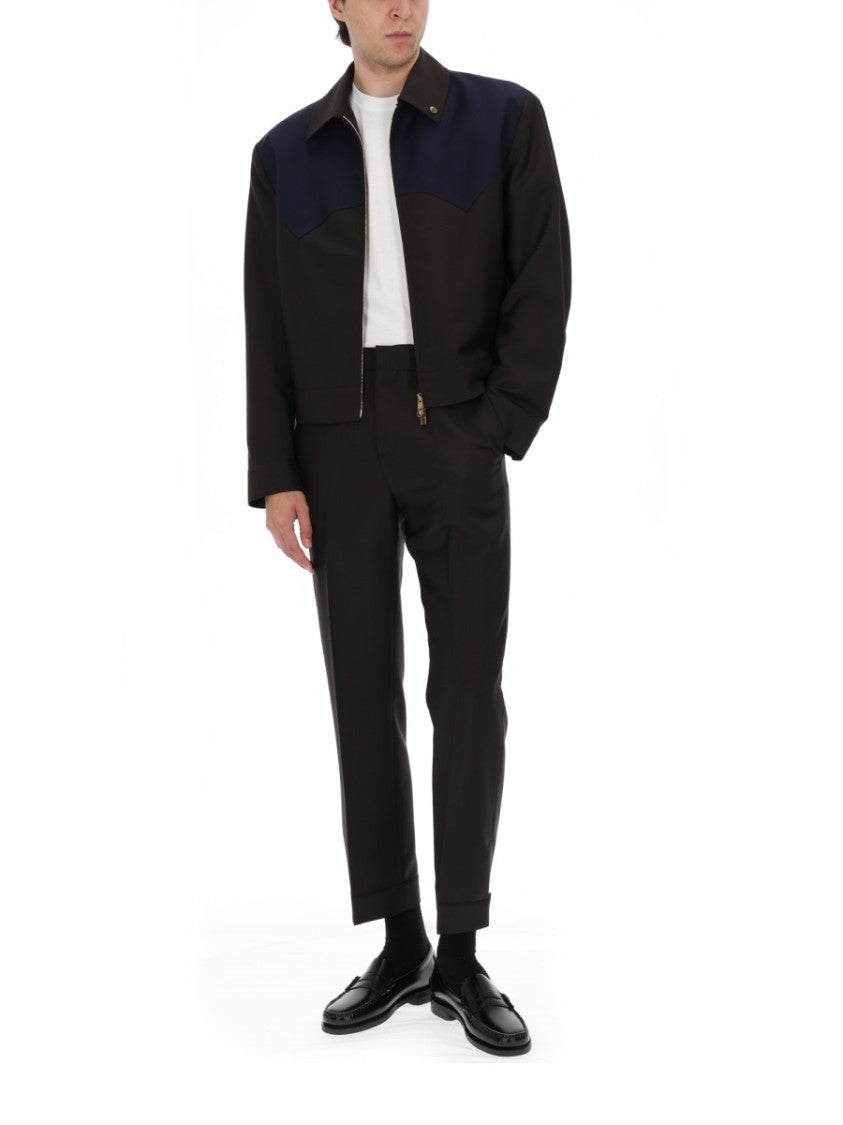 Versace Contrasting Yoke Wool Mohair Zip Jacket