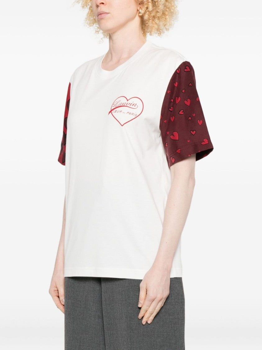 Lanvin White Heart Print Short Sleeve Top