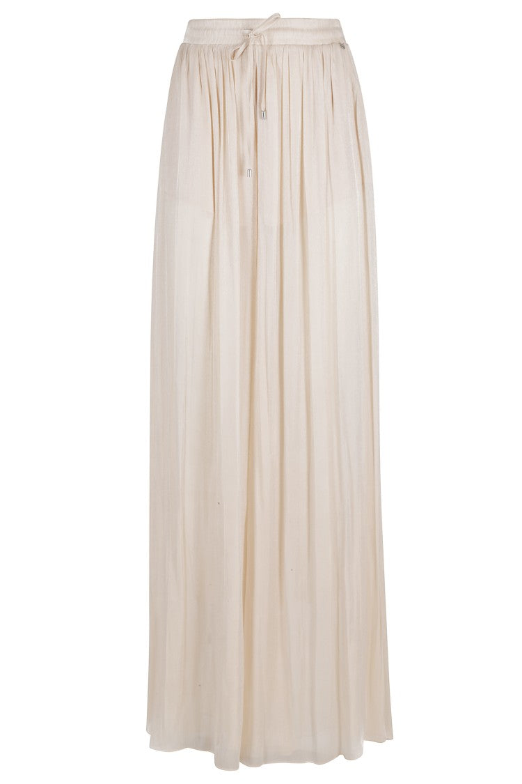 Nissa Cream Drawstring Waist Soft Wide-Leg Polyester Chiffon Trousers
