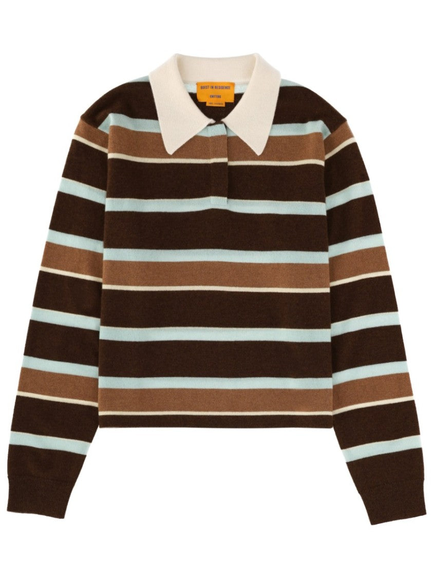 Guest In Residence Brown Cropped Stripe Rugby Polo Shirt