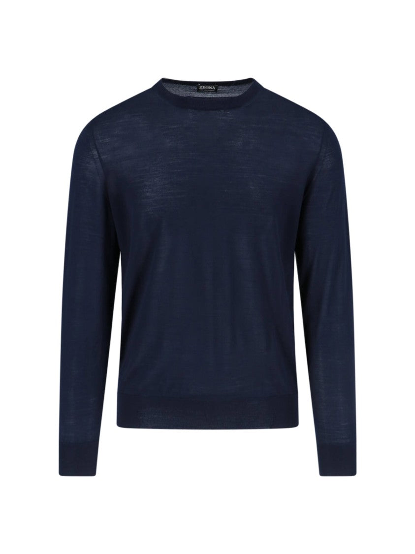 Zegna Wool Sweater Blue Navy Tone Knitted