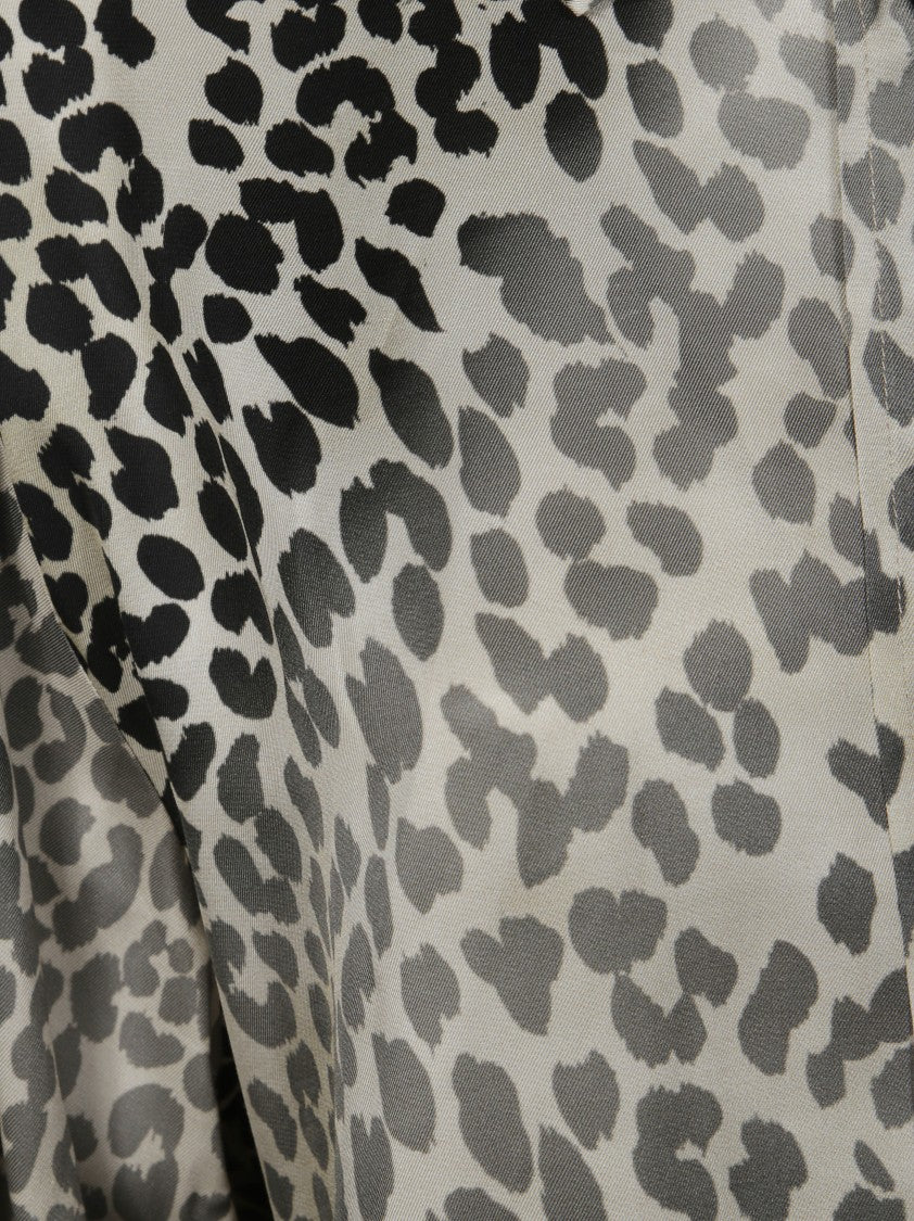 Nude Leopard Print Sheer Blouse With Classic Collar