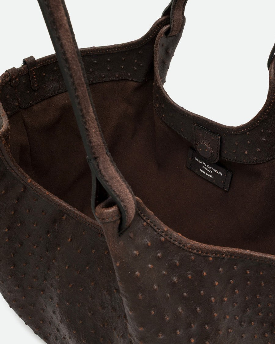 Gianni Chiarini Espresso Dua Ostrich Print Leather Tote Bag