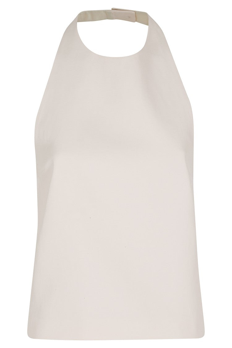 Loulou De Saison Cream Sami Backless Halter Viscose Tank Top