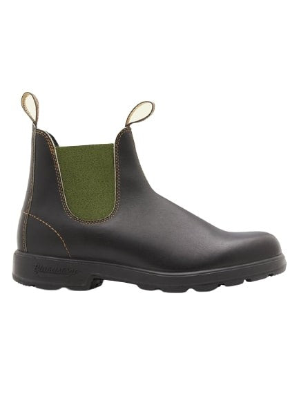 Blundstone Brown Leather Ankle Boot With Olive Elastics