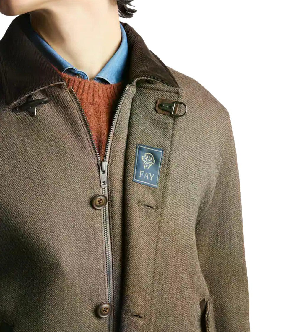 Fay Structured Brown Textured Casual Jacket
