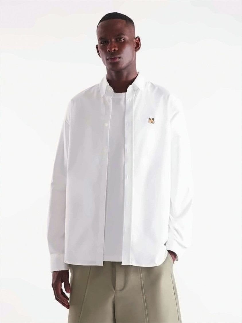Maison Kitsuné Long-Sleeve White Shirt With Classic Collar And Embroidered Fox Logo