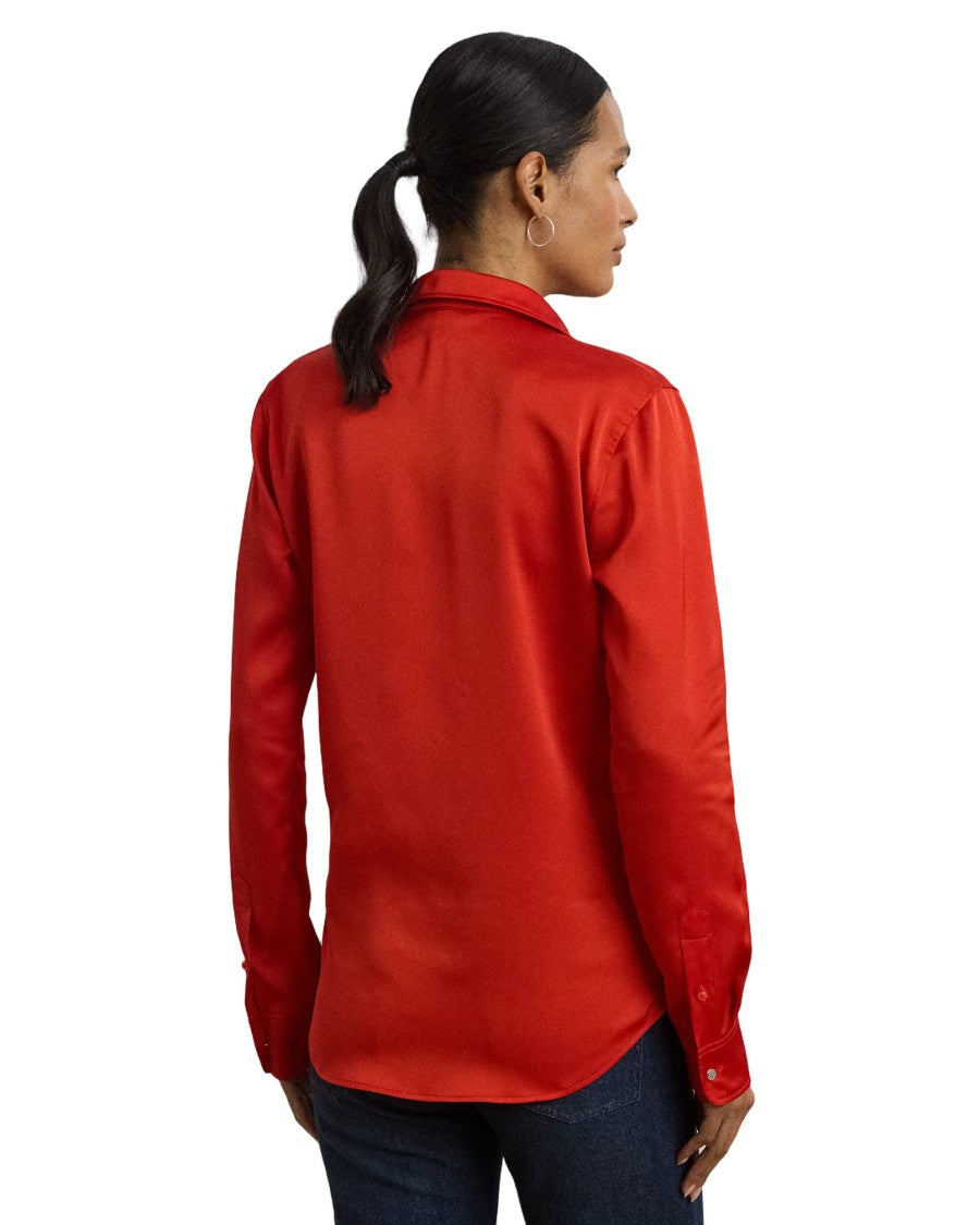 Lauren Ralph Lauren Bright Vermilion Long Sleeve Button-Front Shirt