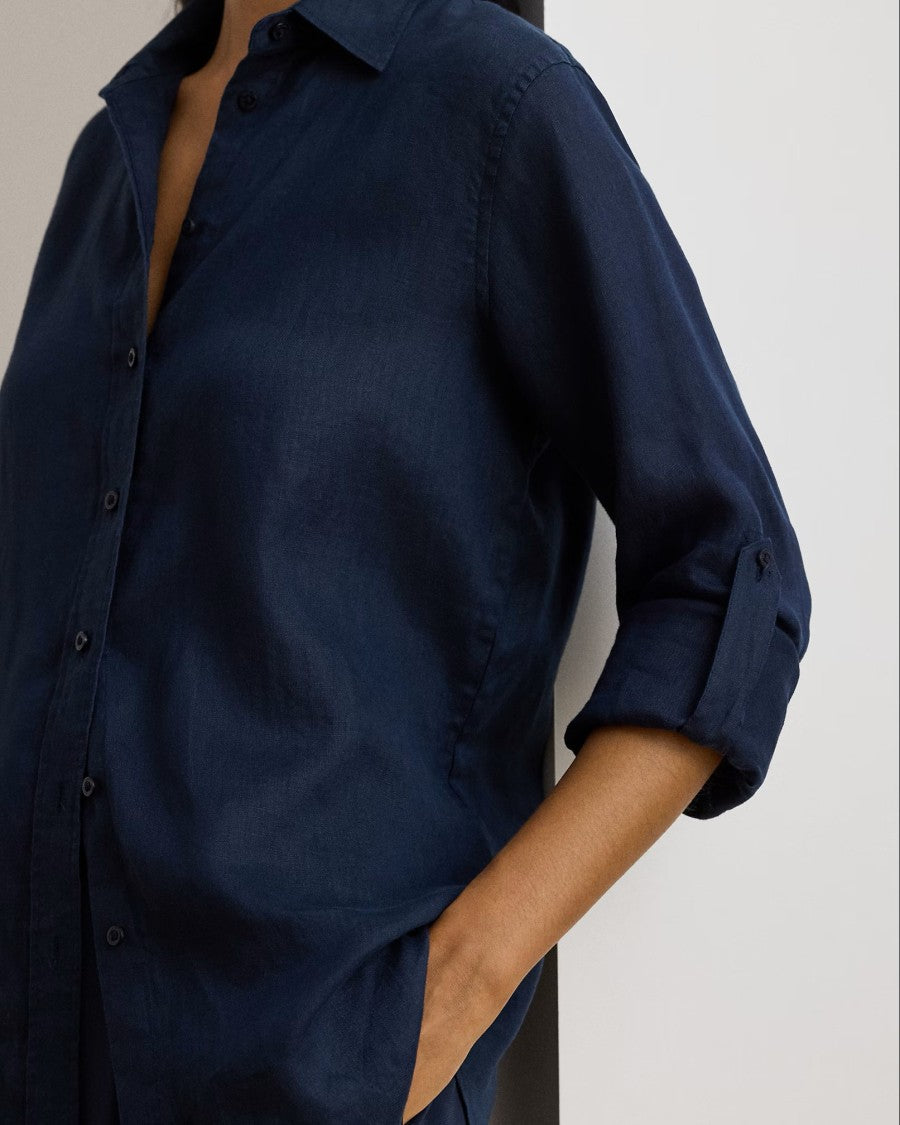 Lauren Ralph Lauren Blue Tissue Linen Button Shirt