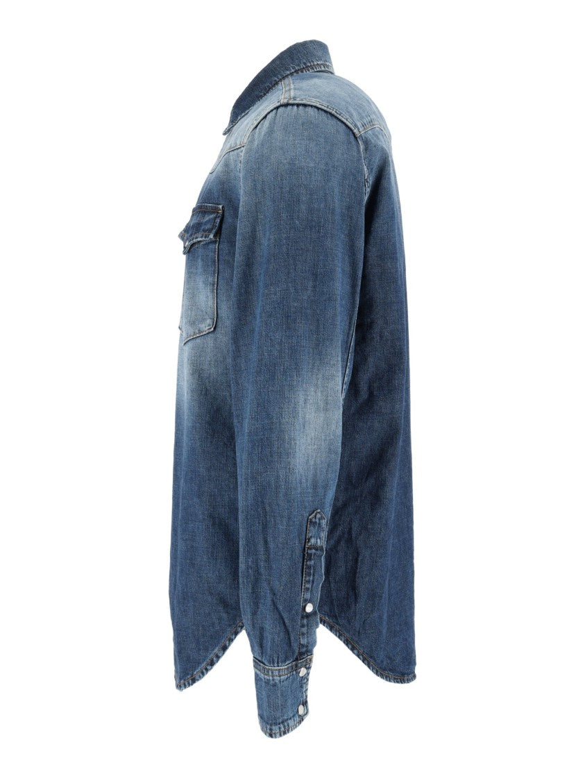 Dondup Denim Shirt With Classic Collar And Faded Wash