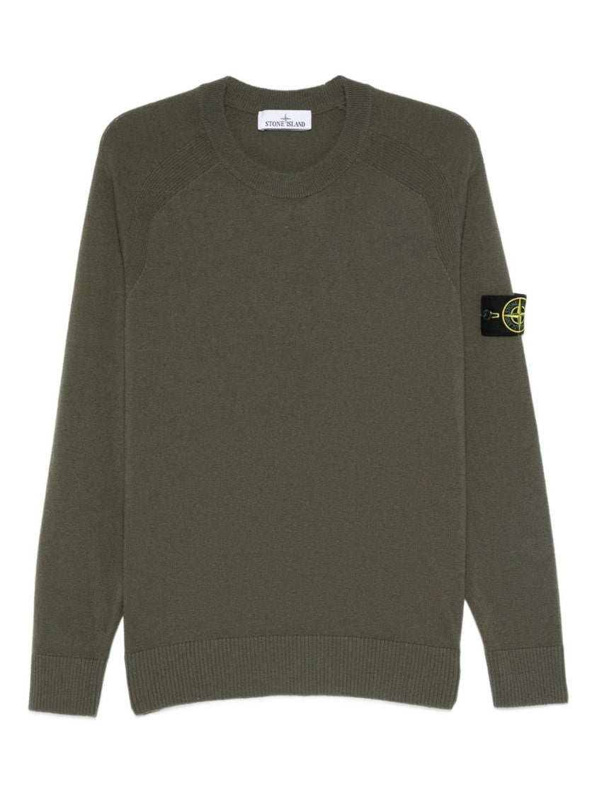 Stone Island Lightweight Wool Crew Neck Sweater With Logo Badge