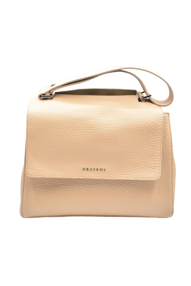 Orciani Beige Hammered Leather Customizable Zip Handbag