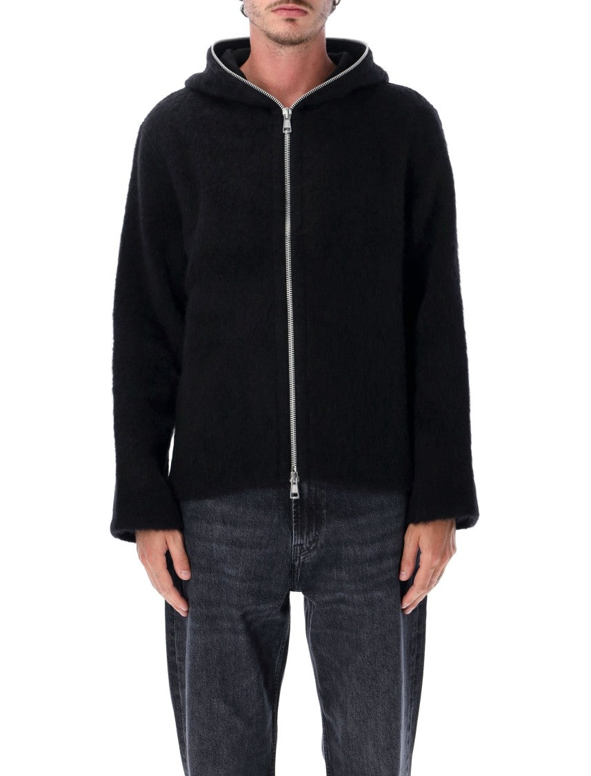 Our Legacy Textured Black Full-Zip Hooded Garment With Silver Fastening