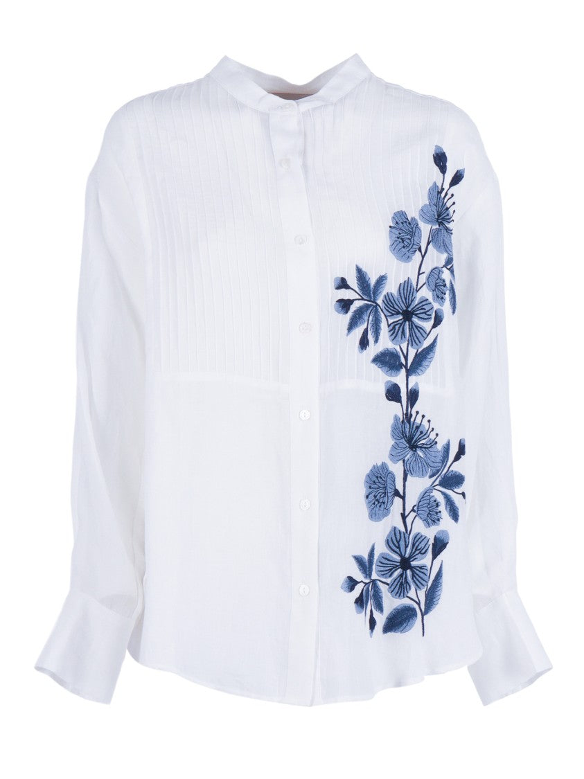 Ermanno Scervino Pintuck Floral Mandarin Blouse