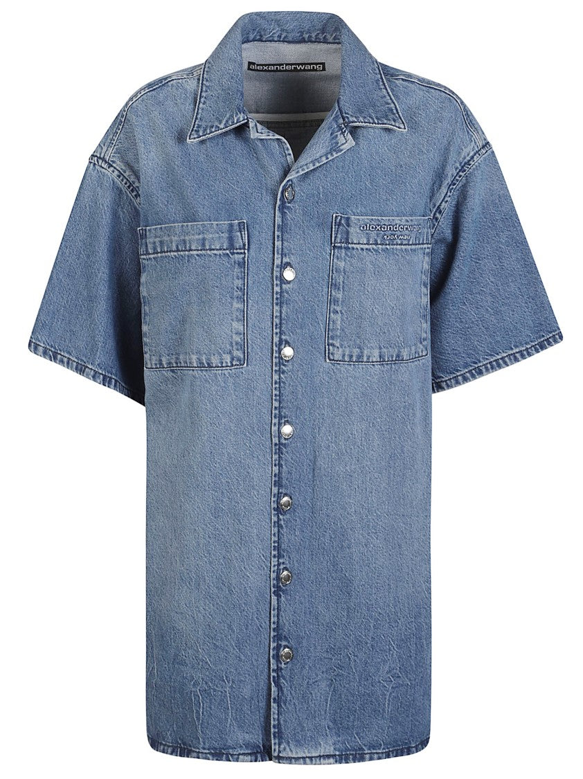Alexander Wang Short Sleeve Boxy Cotton Denim Dress