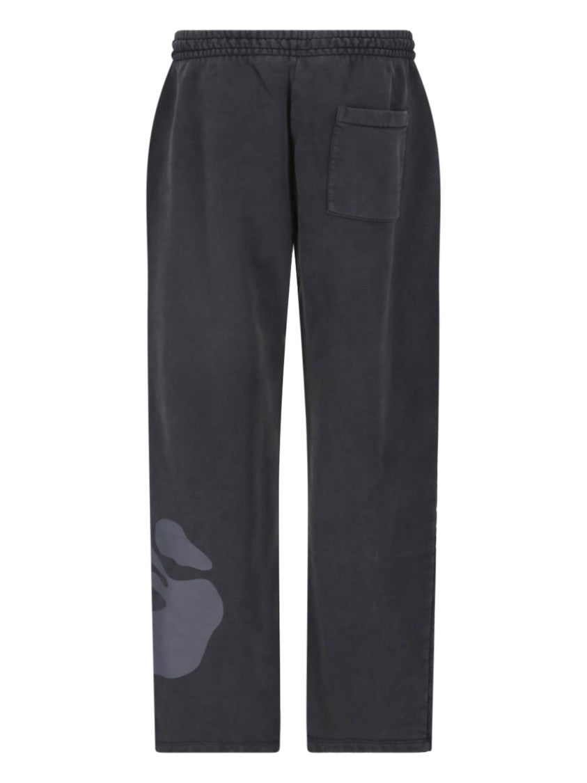Off-White Black Ruched Elastic Waist Cotton Wide-Leg Sweatpants