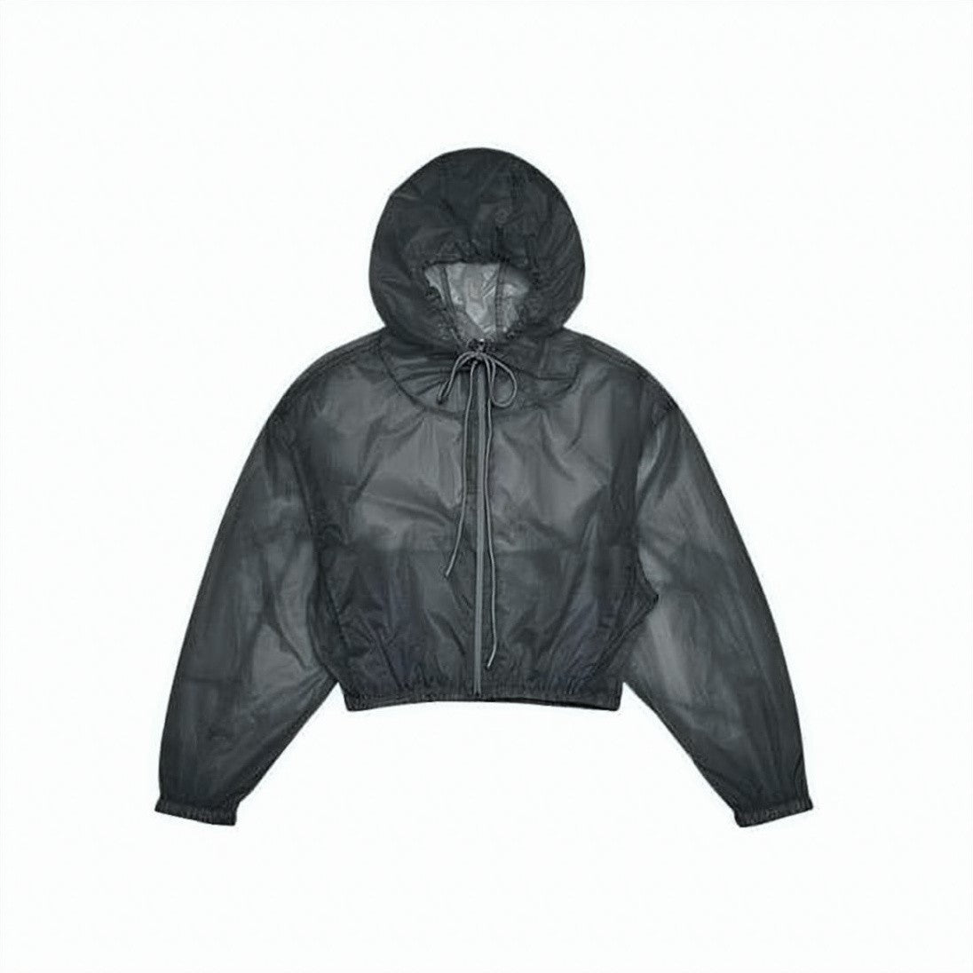 Amomento Cropped Sheer Nylon Jacket With Hood And Elastic Details