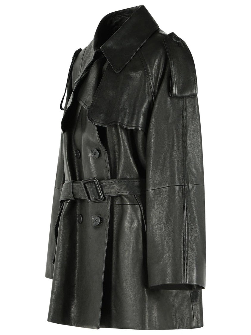 Acne Studios Structured Black Calfskin Leather Jacket With Wide Collar