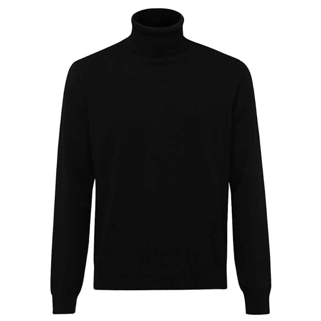 Malo Fine-Knit Black Turtleneck Sweater With Ribbed Details