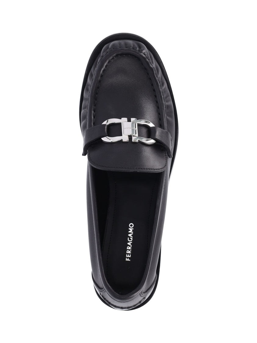 Ferragamo Black Gancini Leather Moccasin