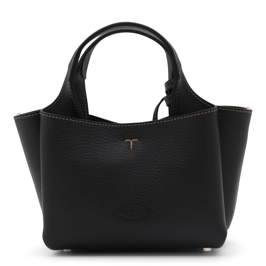 Tod's Textured Black Leather Tote With Silver Accents And Versatile Strap