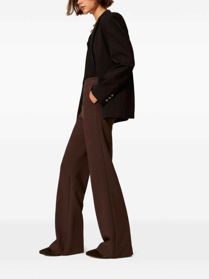 Twin-Set High-Waist Wide-Leg Trousers In Soft Fabric Blend