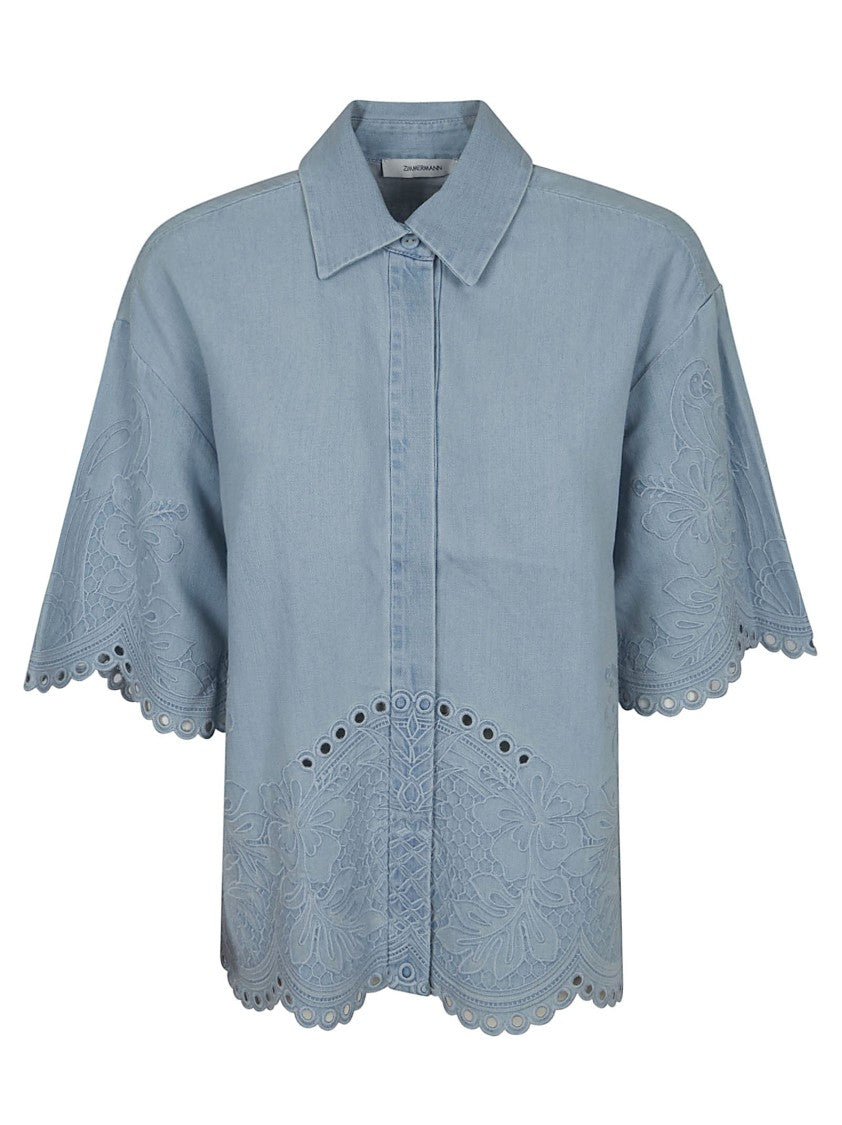 Zimmermann Denim Shirt With Scalloped Edges