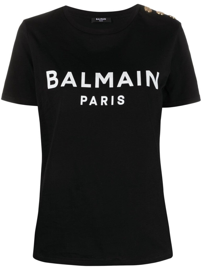 Balmain Black Cotton Gold Button Logo Top