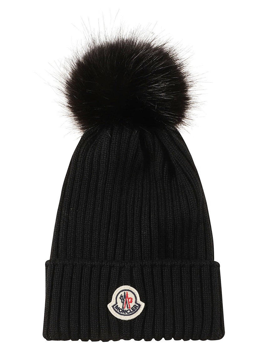 Moncler Kids Pom-Pom Ribbed Knit Beanie Hat