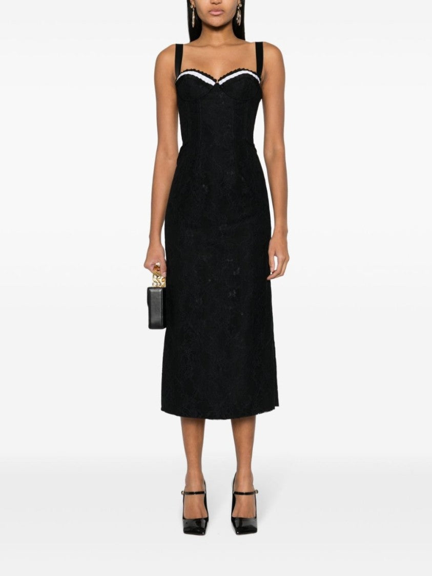 Moschino Mid-Length Black Floral Lace Dress