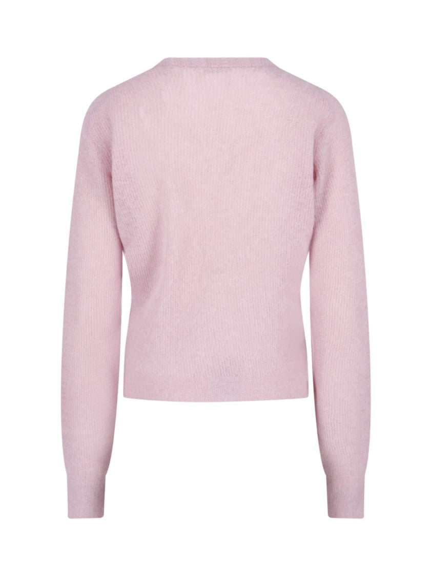 Auralee Pink Light Cropped Ribbed Sweater