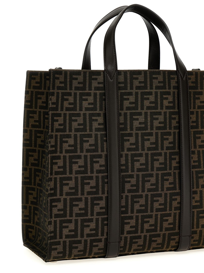 Fendi Rectangular 'Ff' Jacquard Tote Bag With Leather Details